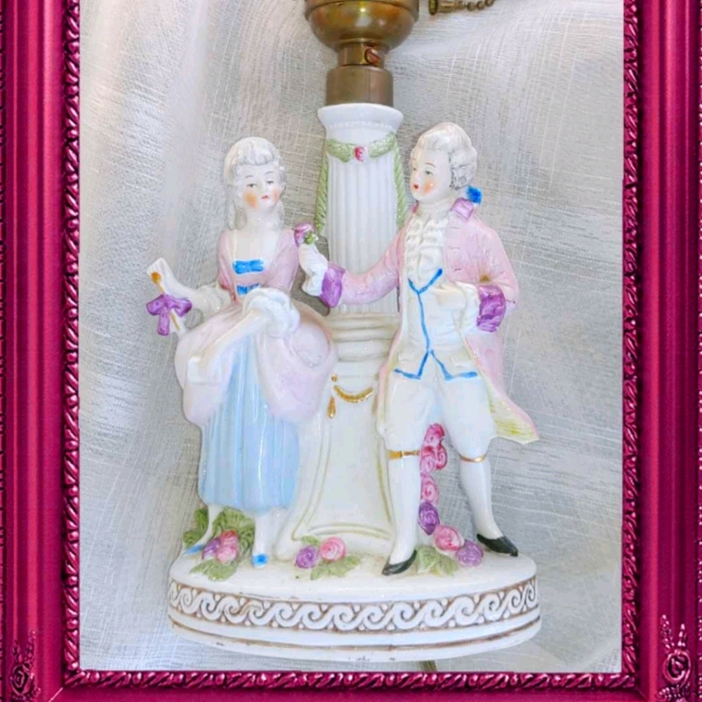 German Porcelain Boudoir Lamp Couple
